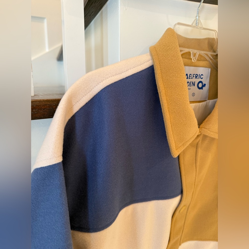 Men's Colorblock Varsity Jacket - Tan & Navy - Picture 3 of 9